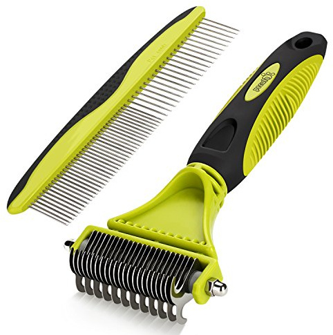 pecute Double-Sided Dog Brush and Cat Grooming Rake - Removes Loose Undercoat, Knots, Mats - Grooming Kit for Pets 1