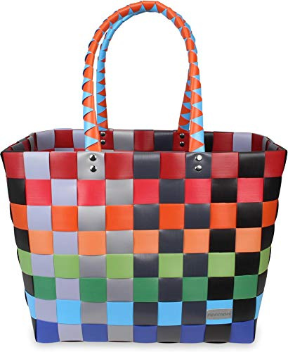 normani® Einkaufstasche Shopper geflochten aus Kunststoff - robuster Strandkorb Vintage Style 38cm x 25cm x 28cm Classic/Fruit Einheitsgröße