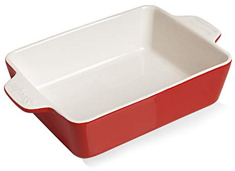 Sweejar Ceramic Baking Dish, Rectangular Small Baking Pan with Double Handles, 20 Oz for Cooking, Brownie, Kitchen, 6.5 x 4.9 x 1.8 Inches(Red)
