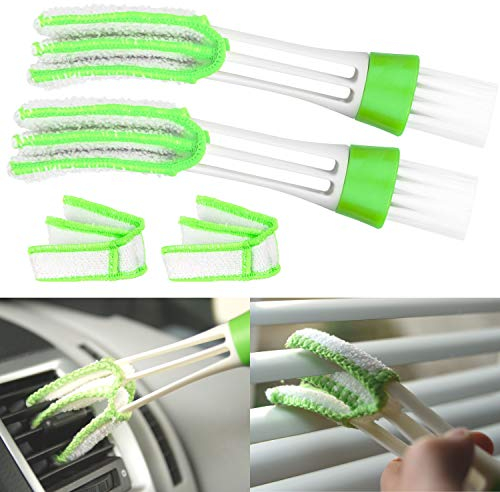 Cepillos Limpiadores, 2 Piezas, con 4 x Accesorio de Microfibra, para Persianas de Ventana, Limpiador de Persianas, Cortinas, Aire Acondicionado y Contraventanas, Tamaño Compacto, Colector de Tela