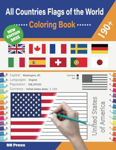 All countries flags of the world: Coloring book for kids and adults to learn about 190+ countries around the world and their flags and learn some ... capital, languages, population, currency