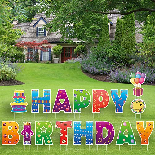 40,6 cm Happy Birthday Hofschild mit 30 Pfählen Geburtstag Outdoor Rasen Schilder Geburtstag Kuchen Ballon Terrasse Dekorationen Geburtstag Party Schilder Garten Rasen Hof Dekoration Supplies