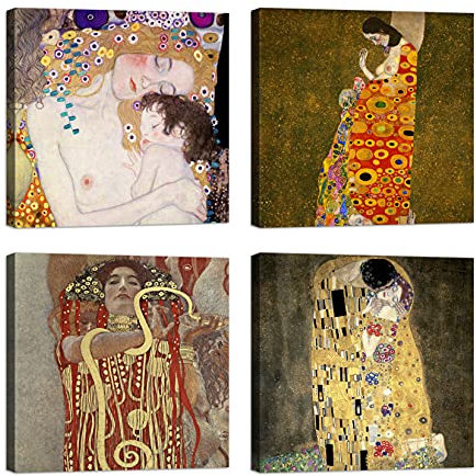 LuxHomeDecor Quadri Gustav Klimt 4 pezzi 30x30 cm Stampa su Tela con Telaio in Legno Arredamento Arte Arredo