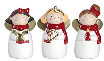 LEONARDO HOME Natale Weihnachtsengel 3 Stück, singende Weihnachts-Figuren Xmas, festliches Geschenk, Weihnachtsdeko, 3er Set, weiß rot gold, 8 cm 034857