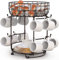 Mug Tree Cup Holder with Storage Basket Coffee Mug Holder 12 Hooks Multifunctional Kitchen Storage Display Stand Space Saving for Counter (Bronze)