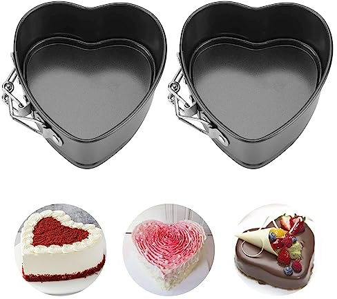 Beufee 2 Pièces Moule à Gâteau En Forme De Cœur, Charnière En Acier Au Moule Forme Coeur Antiadhésif Moule à Gâteau Au Fromage Antiadhésif Carbone Pour La Cuisson à Base Amovible