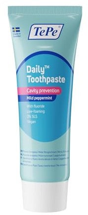 TePe Daily Toothpaste, mild Peppermint Flavour, Gentle Everyday Toothpaste to Prevent Cavities with an Age-Appropriate Fluoride Level