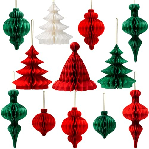 12 Pcs Christmas Decorations uk-Hanging Ceiling Paper Indoor-90s/80s Vintage Retro Christmas Decorations,Xmas Table,Paper Xmas Room Decor for Home or Office-YBwanli