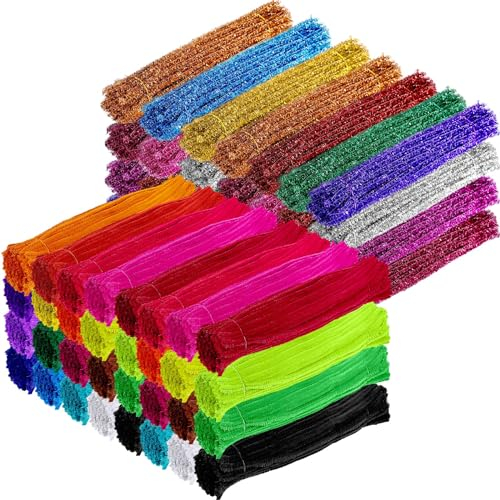 Poen Pfeifenreiniger, 30 Farben, Pfeifenreiniger, Bastelbedarf, Glitzer-Chenille-Stiele für DIY-Projekte, Kunst und Handwerk, Dekoration, Pfeifenherstellung, 1500 Stück