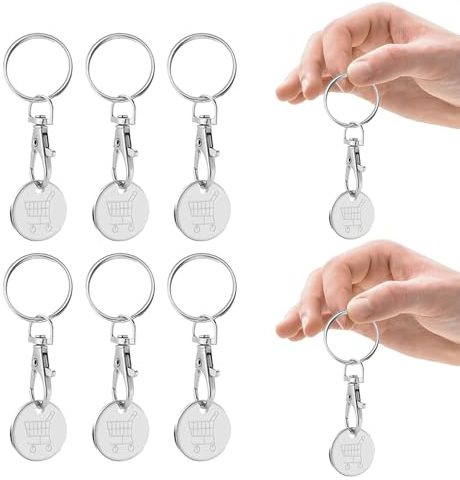 6 Pezzi, Portachiavi, Portachiavi Gettoni Trolley, Gettoni per Carrello Della Spesa, Portachiavi con Monete per Carrello, Portachiavi per Carrello Della Spesa, Nuovo Gettone per Carrello con Monete