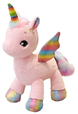 Qeuufieu Plüsch Einhorn Kuscheltier Tier Plüschtier mit bunter Mähne flügel und Horn, Regenbogen Engel Einhorn Plüschtier Spielzeug Kawaii Weich Geschenk für Mädchen Kinder (Rosa,40cm)