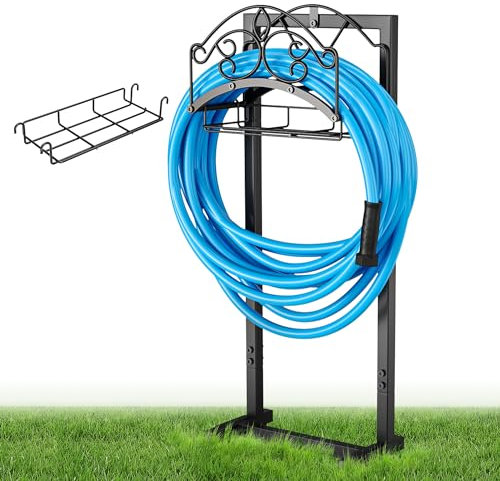 GREENER Freistehender Gartenschlauchhalter, robuster Schlauchständer hält 45 m Schlauch, verbesserter Outdoor-Schlauchhalter mit Korb, Schlauchaufbewahrung für Garten, Rasen und Hinterhof