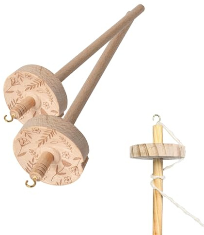 Squisito set di 2 mandrini a mano in legno per una perfetta filatura e tessitura – Fuso a mano con intagli artistici