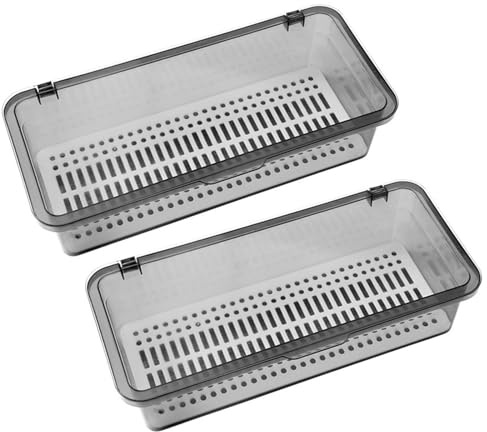 GOOHOCHY 2pcs Grey Chopstick Container with Lid Space-saving Utensil Drying Rack Multi-functional Tableware Tray for Kitchen and Restaurant Drainage Design for Easy Drying