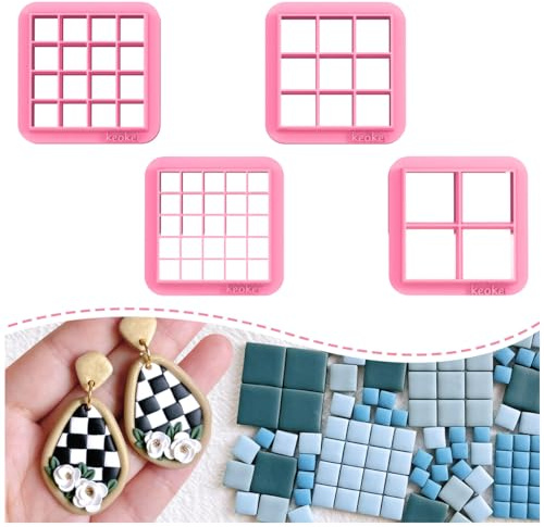 Keoker Polymer Clay Cutter, Square Clay Cutters, 3D Printed, Embossing, Clay Cutter: Square Grid Tool (A)