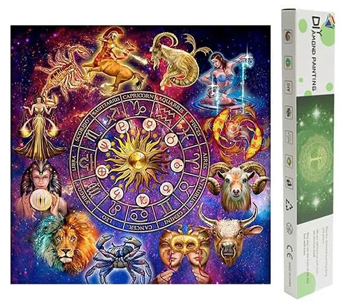 DCIDBEI Diamond Painting Sternchen Zwölf 40x40 cm 5D Diamant Painting Sternzeichen Diamond Painting Sternzeichen Stier Zwilling Diamant Painting Bilder Stern Löwe Jungfrau Verpackung Box