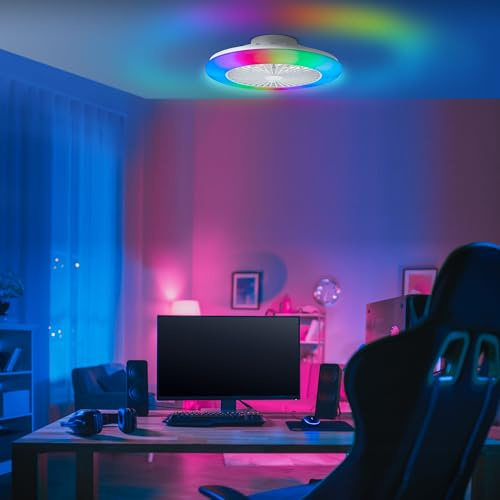 Lightbox LED Deckenlampe mit Ventilator & RGB Front Light & CCT Center | LED Deckenlampe, Ventilator, Fernbedienung, RGB, CCT, Ø 49 cm, 4700 lm
