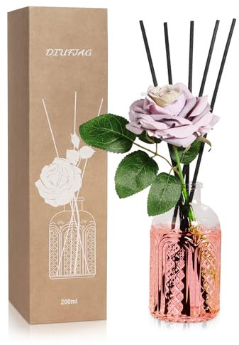Profumatore per Ambienti 200ml - Rosa,Diffusore Profumo Ambiente con 5 Bastoncini,Reed Diffuser Fragranze per Bagno,Appartamento