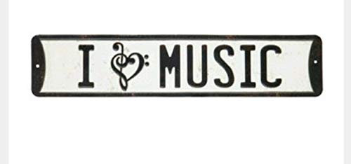 Biopracess I LOVE MUSIC Metal Wall Sign - Man Cave Home Office Studio Bedroom Room Decor Metal Signs 40x10 cm
