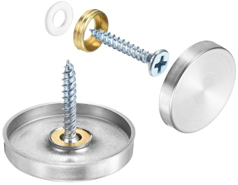 QUARKZMAN 8 Stück Spiegelschrauben, Edelstahl Zierschrauben dekorative Abdeckkappen, Panelschrauben für Schild Werbung Hardware Bau, 30mm Durchmesser, Silber