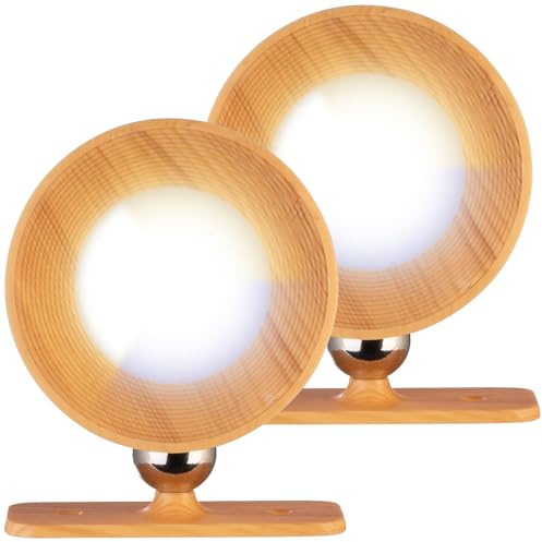 Lunartec LED-Wandlampe rund: 2er-Set CCT-LED-Wandlampen, Magnetfuß, dimmbar, Touch-Bedienung, Pinie (Leuchten Küche, Wandspot, Arbeitsleuchte)