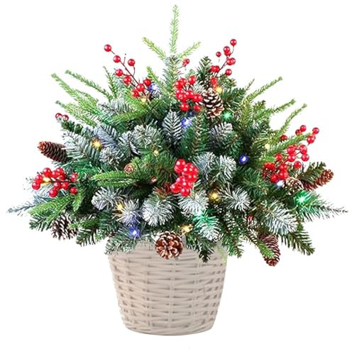 Outdoor Christmas Tree Urn Filler, Christmas Tree Garden Stake,18 Inch LED Illuminated Christmas Trees - 8 Flash Modes and Outdoor Planter Fill Timer