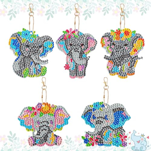 JSRQT Diamond Art Painting Anhänger Elefant Diamant Malerei Schlüsselbund 5D DIY Strass Schlüsselanhänger Stickerei Voll Kits Geschenke Keychains Kunst Handwerk Handtasche Dekoration