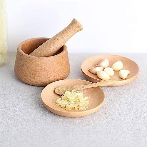 BESTHAHA Juego de mortero y Maja, Juego de mortero y Maja, Molinillo de Piedra para Especias, mortero y Maja de Madera, Molinillo de Especias Naturales, triturar, prensar, tritura