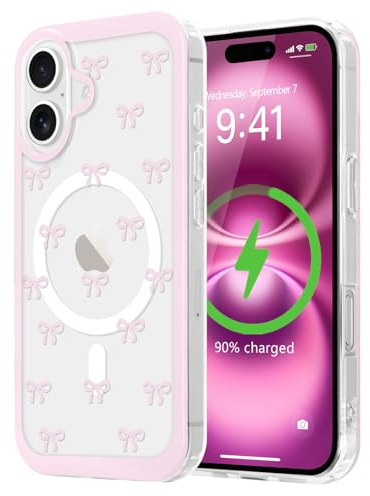 LCHULLE Cover per iPhone 16 Magnetica Trasparente,Fiocchi