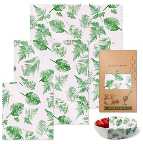 Juego de 3 fundas de cera de abejas versátiles para alimentos, frescura natural, accesorio para el hogar para almacenamiento en la cocina