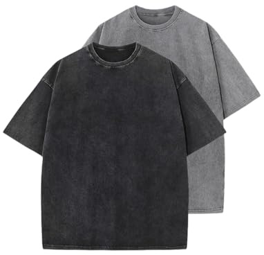 LuminBlaze Oversized Tee Shirt Homme Basic Tshirt en Coton T-Shirts Unisex Vintage Tee Casual Loose Fit Short Sleeve Washed Solid Unisex