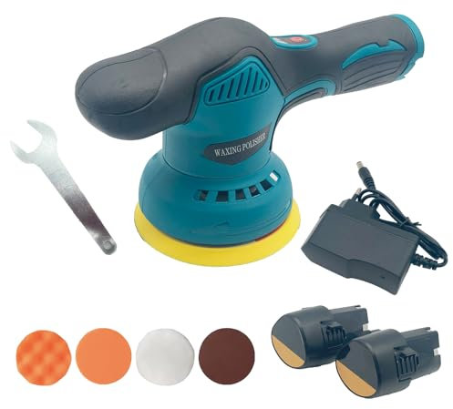 Lucidatrice Elettrica con Doppia Batteria da 12V Levigatrice Wireless per Auto e Casa Velocità Regolabile Dischi Intercambiabili