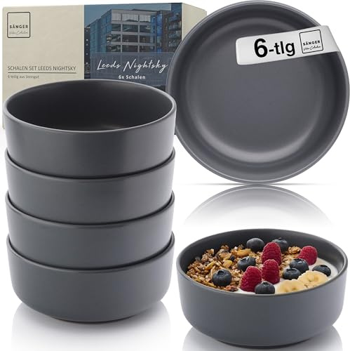 SÄNGER Leeds Nightsky | Steingut Schüssel Set 6 teilig, Müslischalen für 6 Personen, Schalen, kratz- mikrowellen- spülmaschinenfest, Kleine Schüsseln Tiefe Teller blau grau 780 ml | VALUE COLLECTION