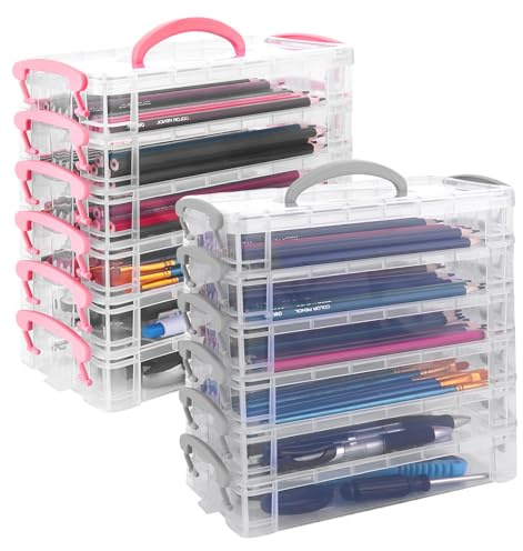 JMIATRY 2 Stück 6-stufige Aufbewahrungsbox, Sortierbox mit Griff und Deckel, mehrlagige Organizer Box für Bastelzubehör, Schmuck, Nähzubehör und Kleinteile