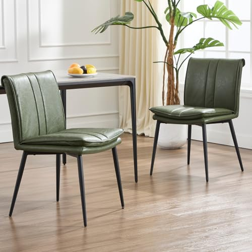Ya-Home Esszimmerstühle 2er Set Küchenstühle Kunstleder Polsterstühle mit Metallfüßen gemütliche Essstühle ohne Armlehne für Esszimmer/Wohnzimmer/Küche, Grün
