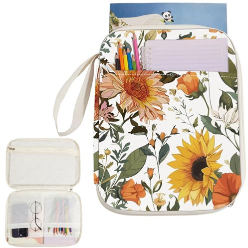 craspire 12.6x9.4 Zoll Buchhülle Mit Sonnenblumen Buchumschlagschutz Buchumschläge Taschenbuch Wasserdichter Beutelgriff Aus PU Leder Mit Reißverschluss Zusätzliche Vordertasche Für Buchliebhaber