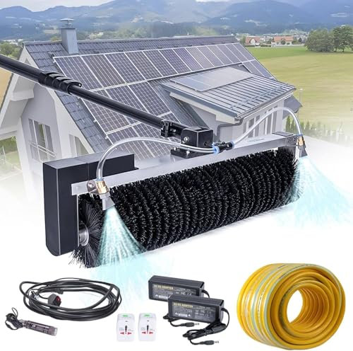 Pulizia Elettrica dei Pannelli Solari Fotovoltaici, Kit di Pulizia dei Pannelli Solari con Asta di Prolunga, Lavavetri da 11/18/25 Piedi, Spazzola Speciale per Tetti,LithiumBattery-7.5m