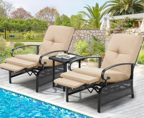 UNIONLINE Relaxliege Gartenliege Sonnenliege, Verstellbarer Liegestuhl für die Terrasse, Loungesessel aus Metall für den Außenbereich für Veranda, Hinterhof, Pool oder Garten (Beige, 3 PCS)