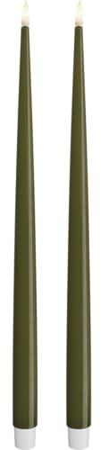 Deluxe Homeart Flammenlose LED-Kerze für den Innenbereich, 2er-Set, mit Real Flame™-Technologie, batteriebetriebene Kerze (Olivgrün, 38 cm)