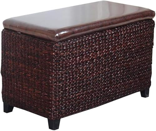 Ottomane Rattan Lagerung Ottomane Bank, Handgemachte Aufbewahrung Hocker, Ende Der Bettbank, Korb Fußstütze Hocker, Spielzeug Aufbewahrungsbox, Leder Ottomane, B, 61x30x40cm(24x12x16inch)