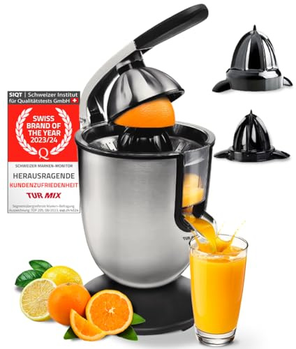 Turmix Multi-Juicer CX 650 – Presse agrume electrique en inox avec levier, presse-agrumes électriques avec 2 cônes pour citron & orange, presse orange electrique 160 W, silencieuse au lave-vaisselle