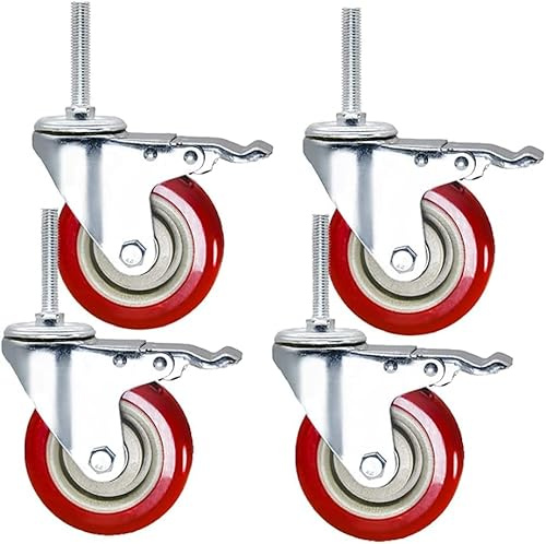 M12 X 60 Mm De Rosca Larga 3 4 5 Ruedas Andamio De Alta Resistencia 500 Kg PU Silencioso con Freno Giratorio para Muebles Banco De Trabajo De Carro De Transporte Industrial, 3inch 4brake