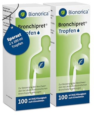 Bronchipret® Tropfen - Flüssigkeit zum Einnehmen, Sparset 2x 100ml (200ml) | Pflanzliches Arzneimittel bei akuter Bronchitis & Husten mit zähflüssigem Schleim I inklusive Messbecher I ab 6 Jahren