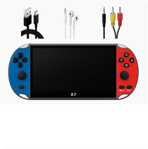 Console X7 Plus schermo LCD da 4.3. Videogioco portatile con giochi classici con memoria interna da 8GB. Console portatile multifunzione con musica, video e fotocamera e collegamento alla TV