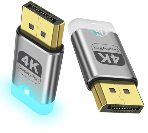 XMSJSIY 4K DP Dummy Plug DisplayPort Display EDID Emulator Headless Ghost med LED-ljus virtuell displayadapter stöder 3840x2160@60Hz för fjärr-PC desktop – 2 st