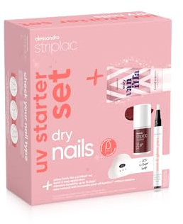 alessandro Striplac Peel-Off UV Nagellack Set mit LED, trockene Nägel | Starter Set für trockene Nägel inkl. LED, Handcreme & Gloss Pen – Peel-Off ohne Aceton - Limited Edition - Dunkelrot