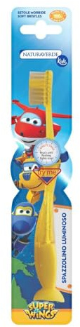 Naturaverde Kids – helle Zahnbürste Super Wings für Kinder – weiche Borsten und kleiner Bürstenkopf – lustig, sicher und lehrreich – Handzahnbürste mit zeitgesteuertem LED-Licht