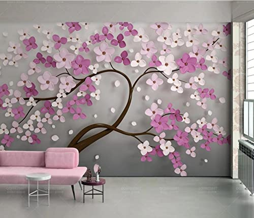 ZXCHEE Papier Peint Panoramique Arbre À Fleurs Violettes Papier Peint 3D Tapisserie Mural Salon Chambre Décoration Murale -ZX27287-400x280cm