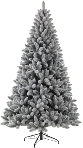 CareCooo Künstlicher Weihnachtsbaum 210cm mit Beleuchtung beschneit – Nordmanntanne, 1000 LED warmweiß, 5 Min Aufbau, Outdoor & frostbeständig, Metallständer (White+989 Spitzen+180CM)