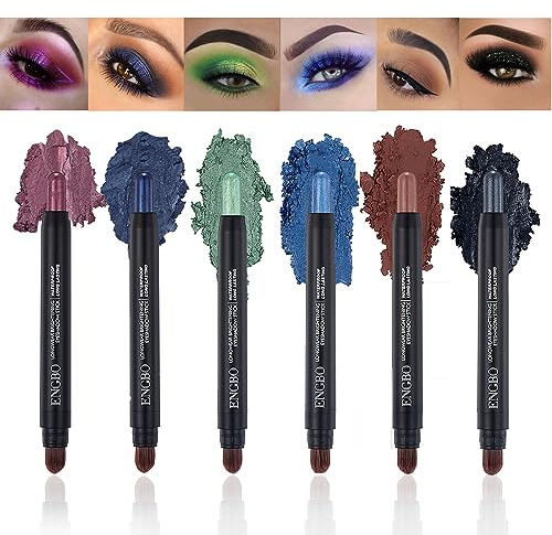 MKNZOME Set de 6 Sticks à Fard à Paupières, Sticks Crème Waterproof Multicolores, Crayon Fard à Paupières Pailleté Pigmenté - Formule Longue Tenue Mat & Nacré pour Yeux Matures et Peaux Âgées